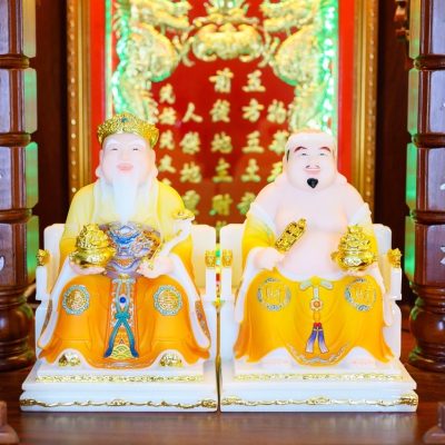 tượng Thần Tài Thổ Địa bằng đá vẽ gấm