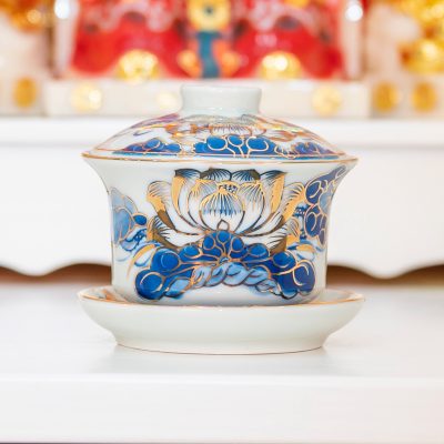 bát sâm men lam vẽ vàng Bát Tràng