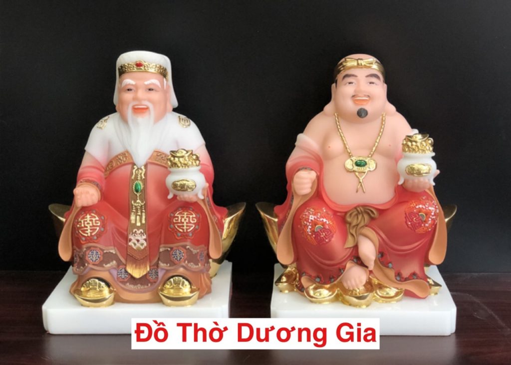 Tượng Thần Tài Thổ Địa bằng đá 8 inch cao 20cm màu Cam được vẽ gấm tinh xảo, nhập khẩu Đài Loan cao cấp tượng Thần Tài Thổ Địa vẽ gấm