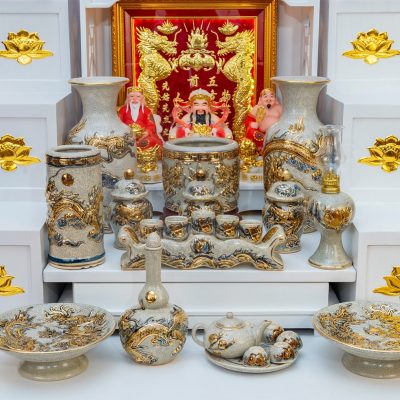 Bộ đồ thờ men rạn vẽ vàng